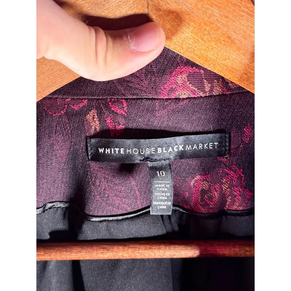 White House Black Market Blazer Women 10 Burgundy Floral Jacquard‎ Rose Dark